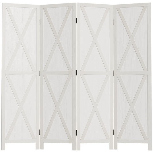 4-Panel Room Divider for Interior, Wooden Room Divider for Bedroom and Office, 182x170 cm, White