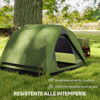 Waterproof 3-Person Camping Tent with Pocket, Lantern Hook and Bag, 2x2x1.35m, Green