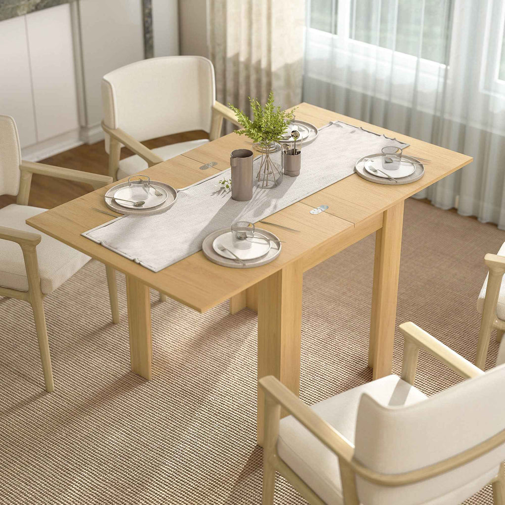 HOMCOM Extendable Dining Table for 4-6 People in Wood and Steel, 140x80x77.5 cm, Wood Color