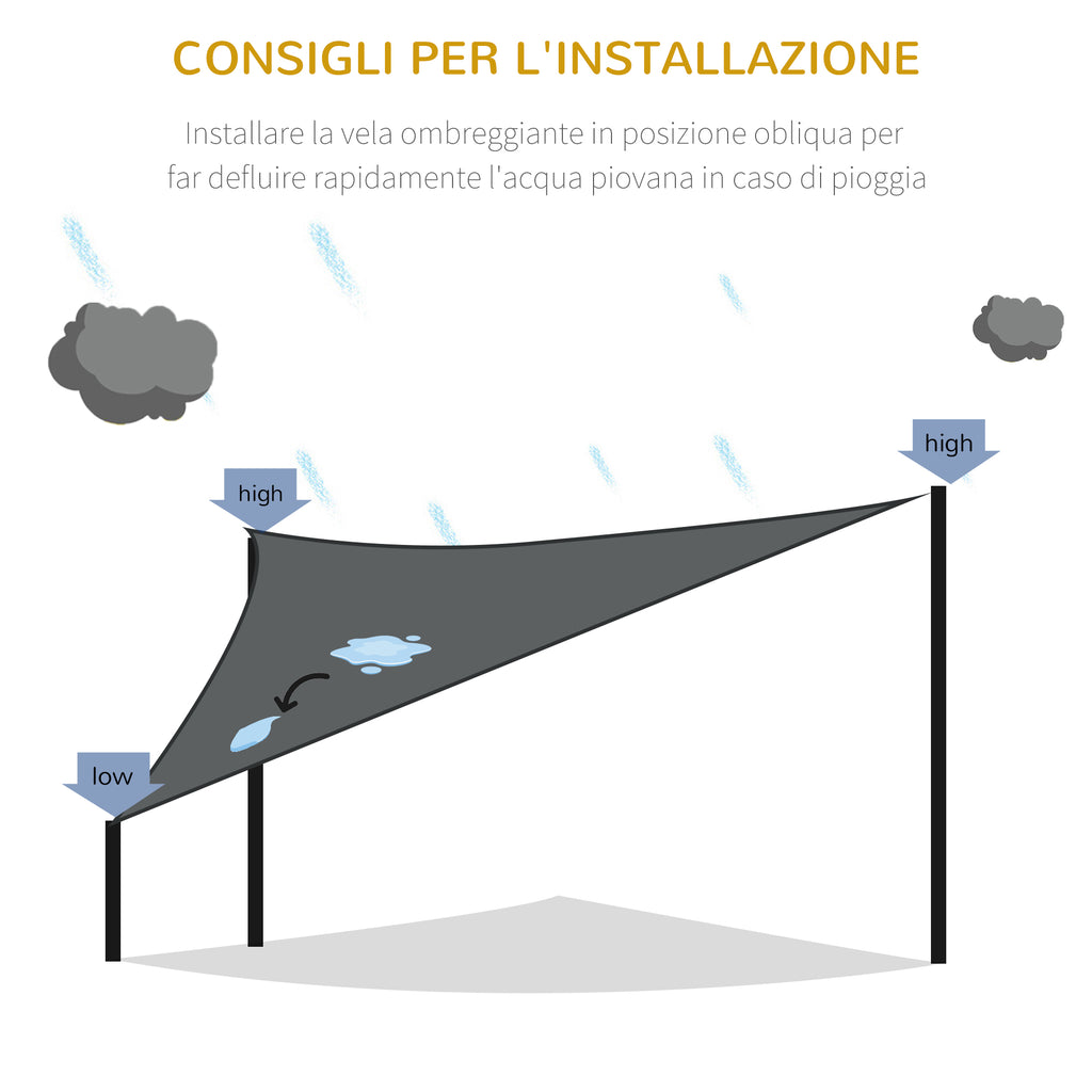 Anti-UV and Breathable Triangular Awning with D Hooks, in HDPE, 5x5x5 m, White and Blue - Borgè