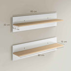 HOMCOM Set of 2 Wooden Wall Shelves for Home and Office, 80x16.5x20 cm, White and Wood Color