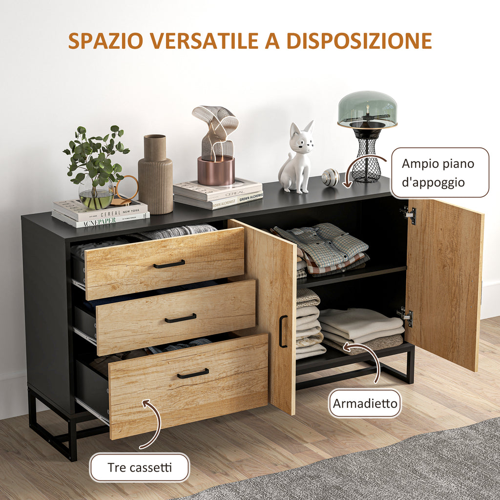 Modern Sideboard with 3 Drawers and a Kitchen Cabinet 2 Soft-Close Doors with Adjustable Shelf