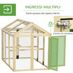 PawHut Outdoor Wooden Chicken Run with Multiple Doors and Metal Mesh, 140x88.5x106 cm, Wood Color