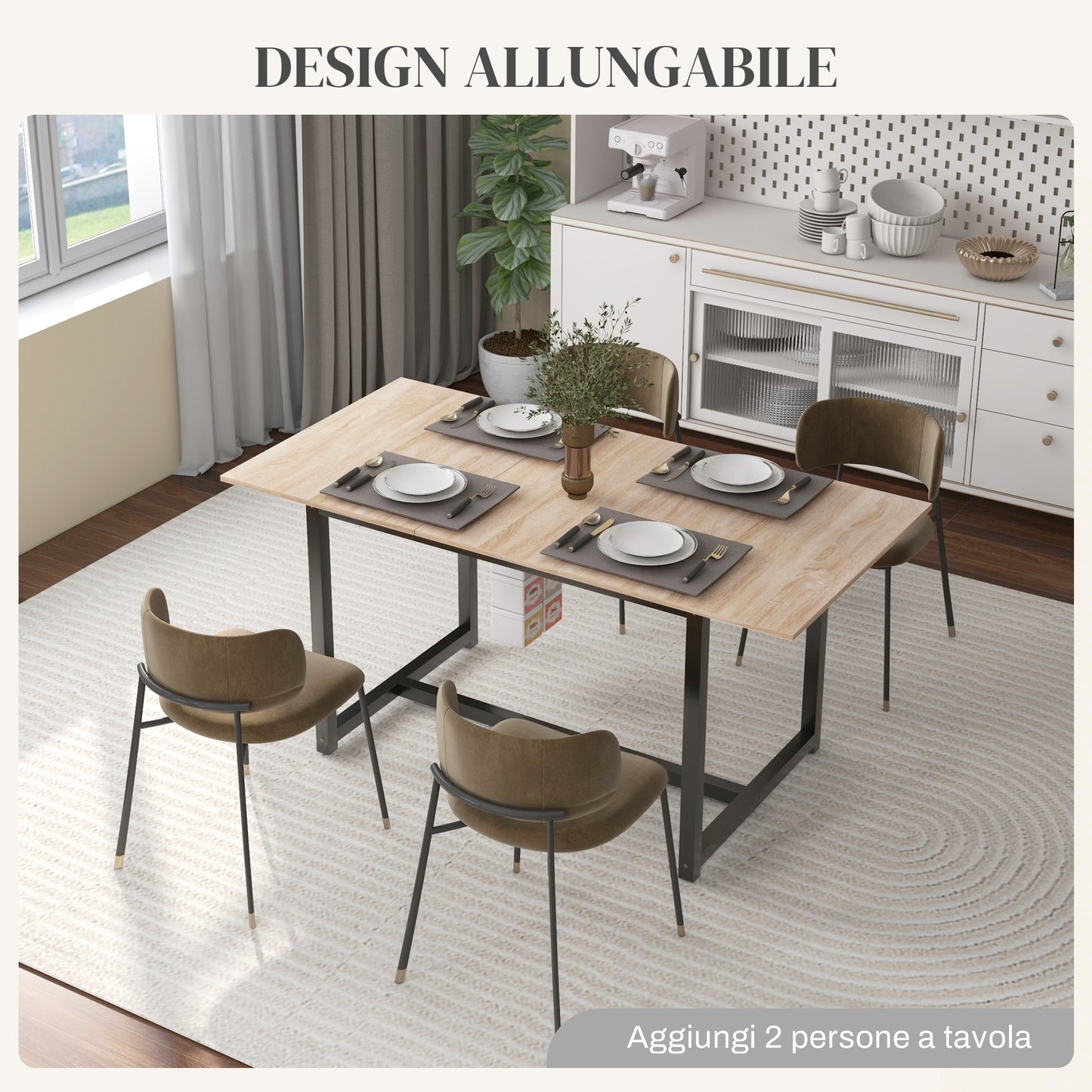 Extendable Dining Table for 4-6 People Industrial Style in Wood and Steel, 120-160x80x75.5cm