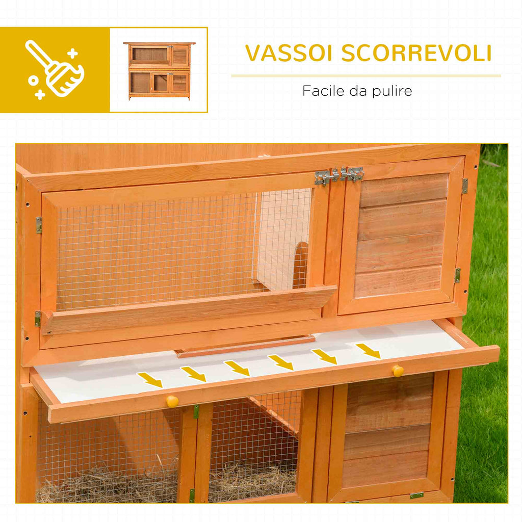 Outdoor Wooden Rabbit Hutch with House and 2-Storey Run, 122x48x100 cm