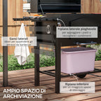 Outsunny 2-Wheel Garden Barbecue with Grill, Smoker and Stove, in Metal and Cast Iron, 124x66x112 cm, Black - Borgè