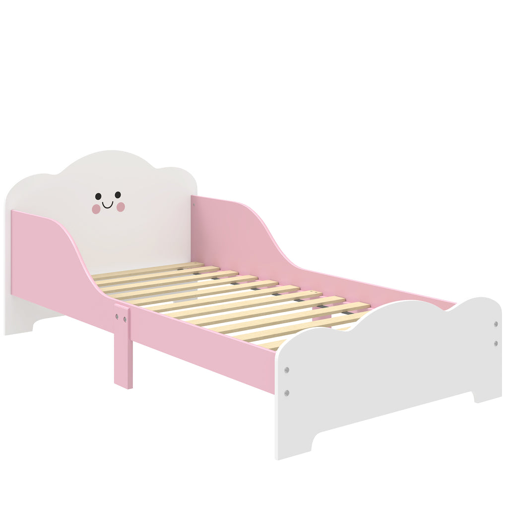 AIYAPLAY Montessori Bed for Children Ages 3-6, Wooden Bed with Raised Edges and Cute Prints, for Children's Bedroom, Pink