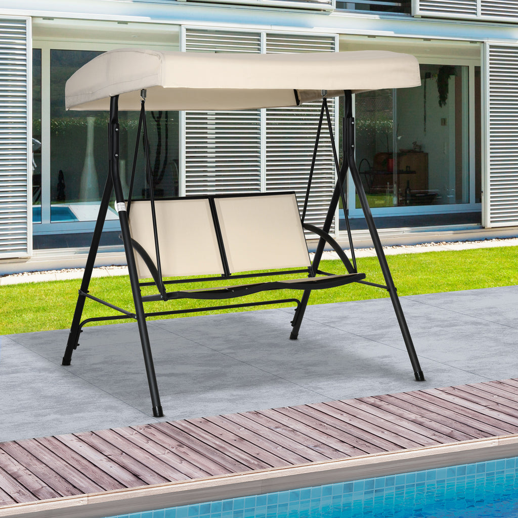 2-Seater Garden Swing with Adjustable Canopy, 140x118x162cm Beige