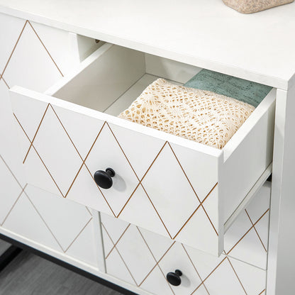 Diamond-shaped chest of drawers with 3 drawers and a cabinet with adjustable shelf, in steel and MDF, 70x35x75 cm, White - Borgè