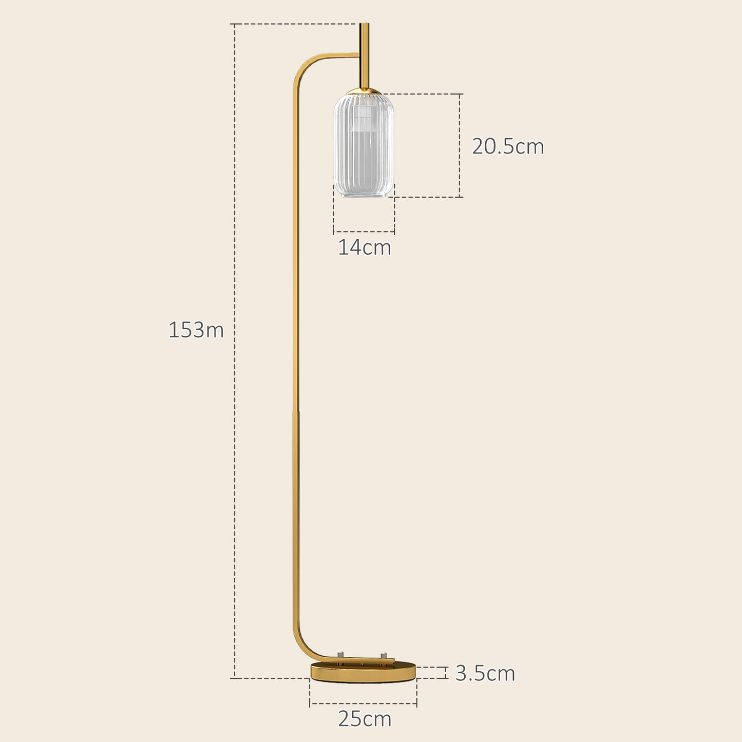 Modern Floor Lamp with Glass Shade and Foot Switch for E27 Bulbs, Gold