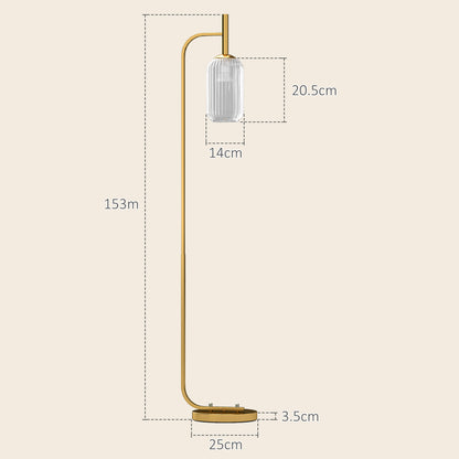 Modern Floor Lamp with Glass Shade and Foot Switch for E27 Bulbs, Gold