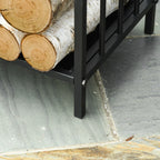 Indoor and Outdoor Metal Log Holder with 2 Handles and Raised Base, 39x32.5x46cm, Black