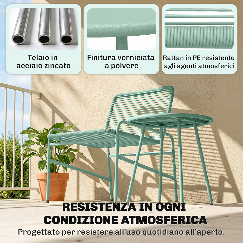 Outsunny 3-Piece Rattan Bistro Set: 2 Chairs, Round Garden Table, Green.