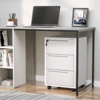 3-Drawer Office Filing Cabinet with Security Keys and 4 Wheels, Wooden, 40x40x63.5 cm, White and Grey