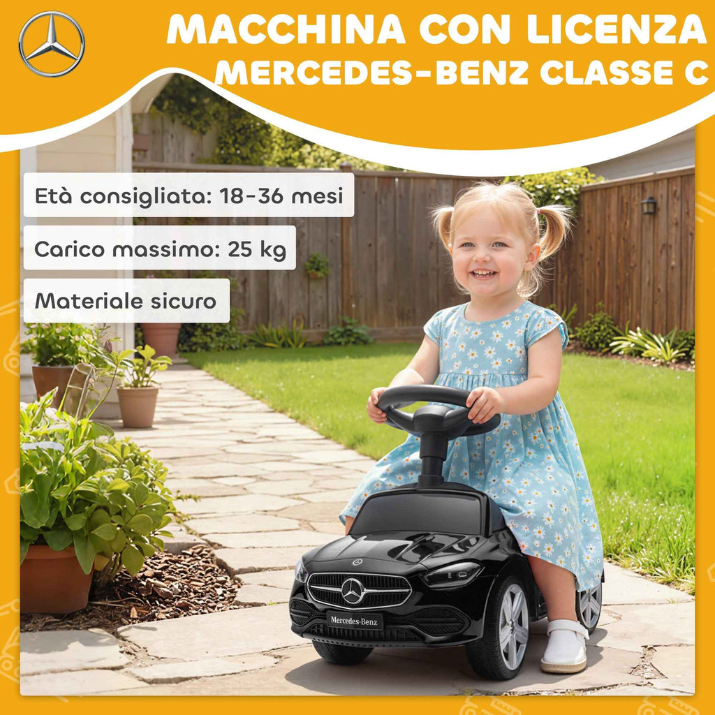 AIYAPLAY Mercedes Benz Licensed Ride-On Toy Car with Horn and Storage Space, 65x28x39 cm, Black