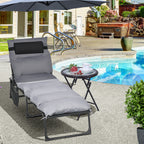 Folding Sun Lounger with Cushion, Headrest and Side Pocket, 58x189x32.5 cm, Light Gray