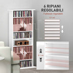 HOMCOM CD Storage Rack with 6 Adjustable Shelves, 360 CDs/185 DVDs Capacity, 58x24x124.5 cm, White