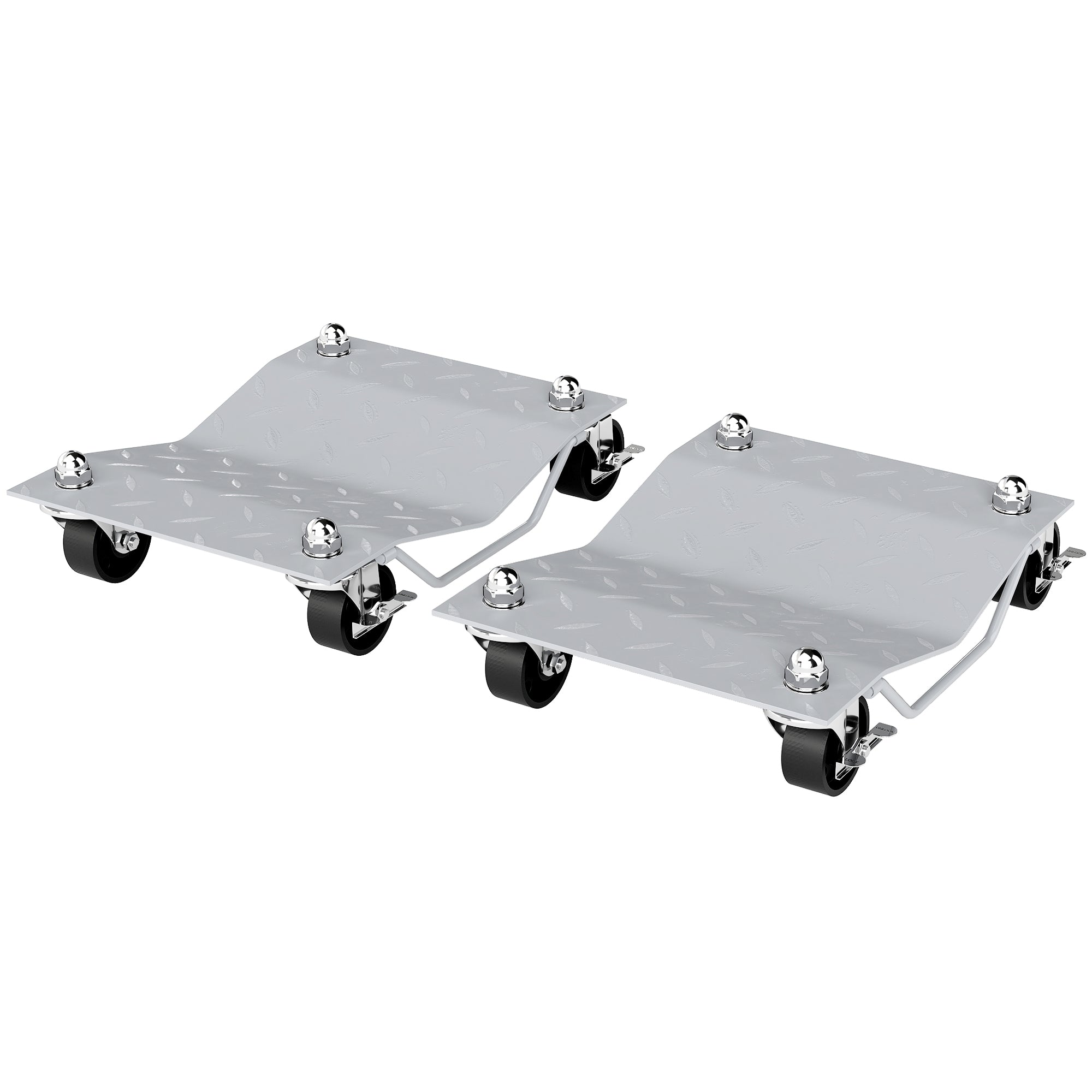 Set of 2 Non-Slip Metal Car Dollies with Lockable Swivel Wheels, Silver