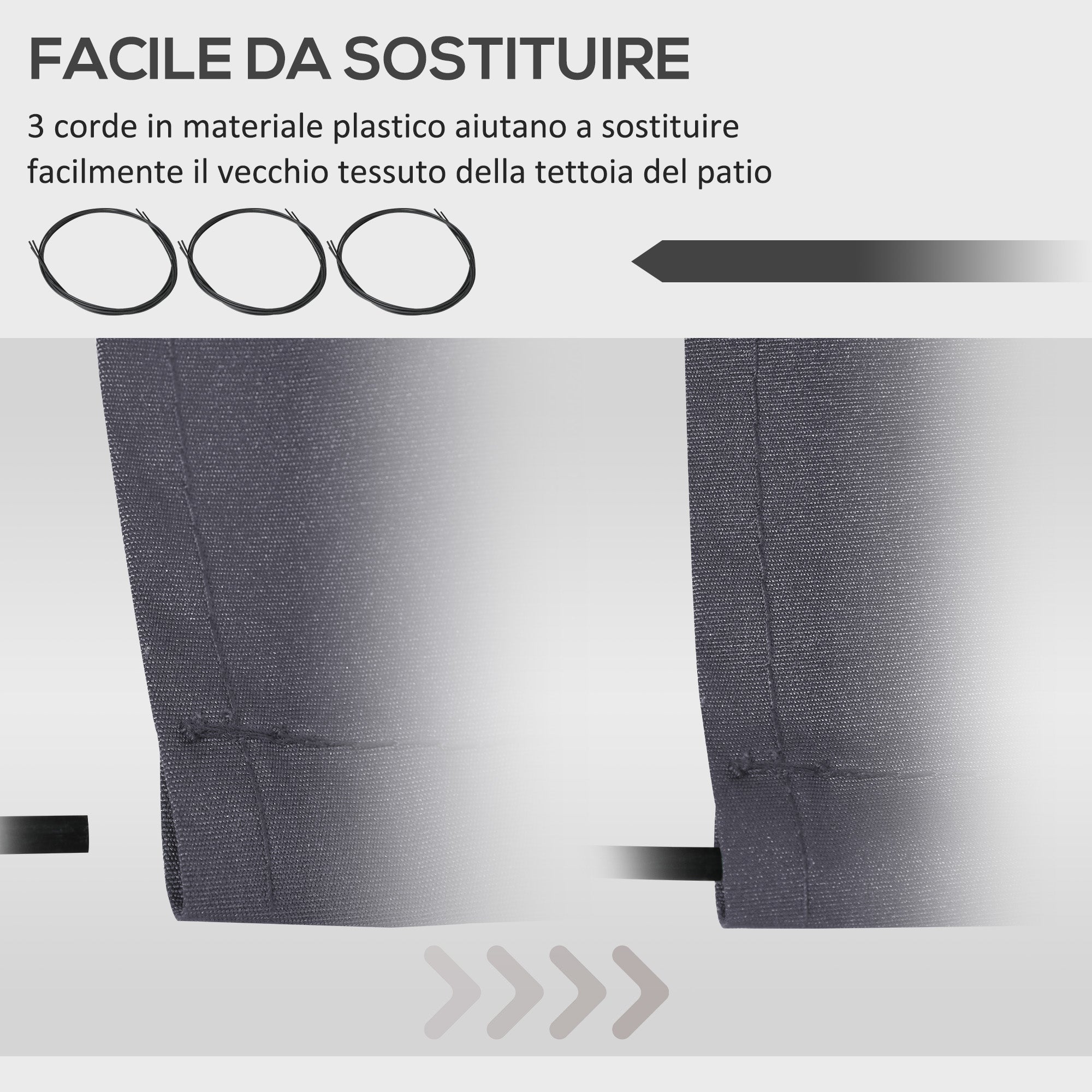 Replacement Cover for Retractable Arm Awning in Anti-UV Polyester 3.6x2.5 m, Gray