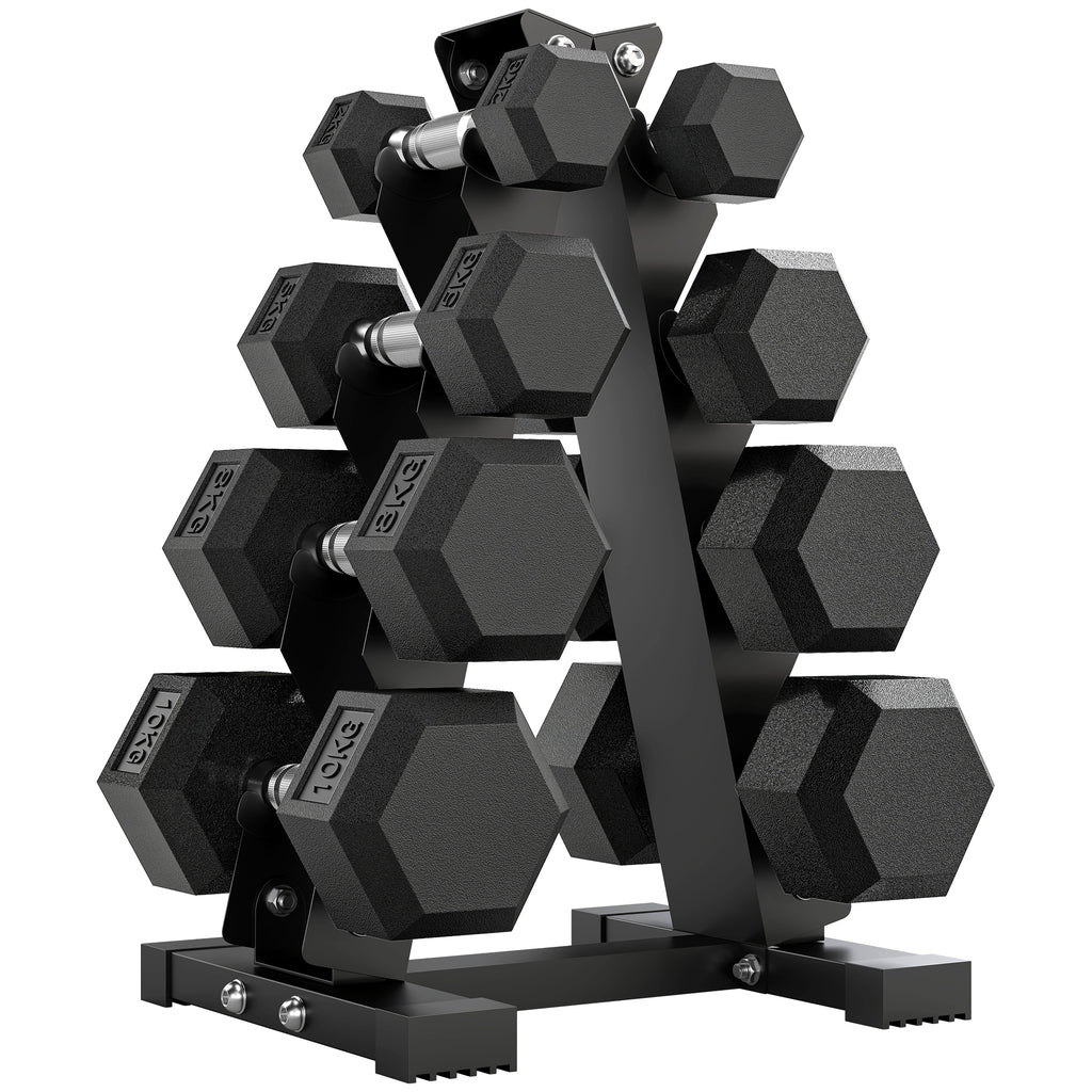 Hex Dumbbell Set with Stand and Non-Slip Grip, 2x2kg, 2x5kg, 2x8kg, 2x10kg, Black