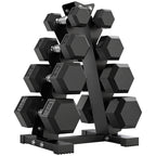 Hex Dumbbell Set with Stand and Non-Slip Grip, 2x2kg, 2x5kg, 2x8kg, 2x10kg, Black