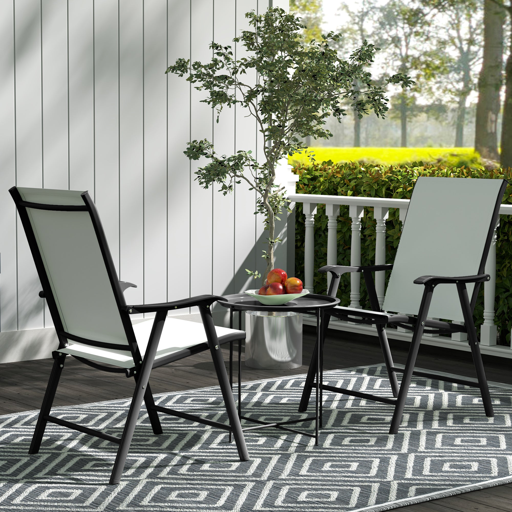Garden Coffee Table with Removable Tray and Folding Steel Legs, Ø46x50 cm, Black