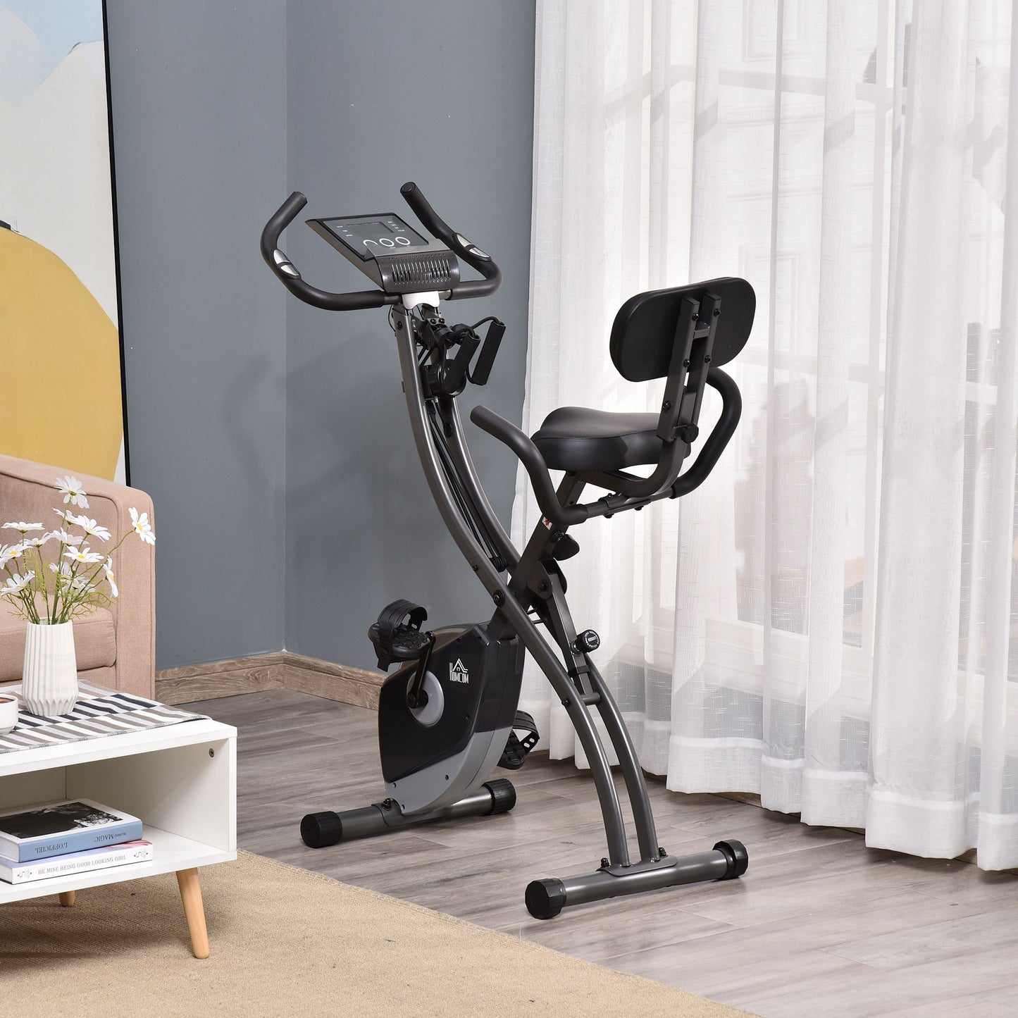 Magnetic Folding Exercise Bike with 8 Resistance Levels, LCD Monitor and Adjustable Height, 100x54x109cm, Grey and Black