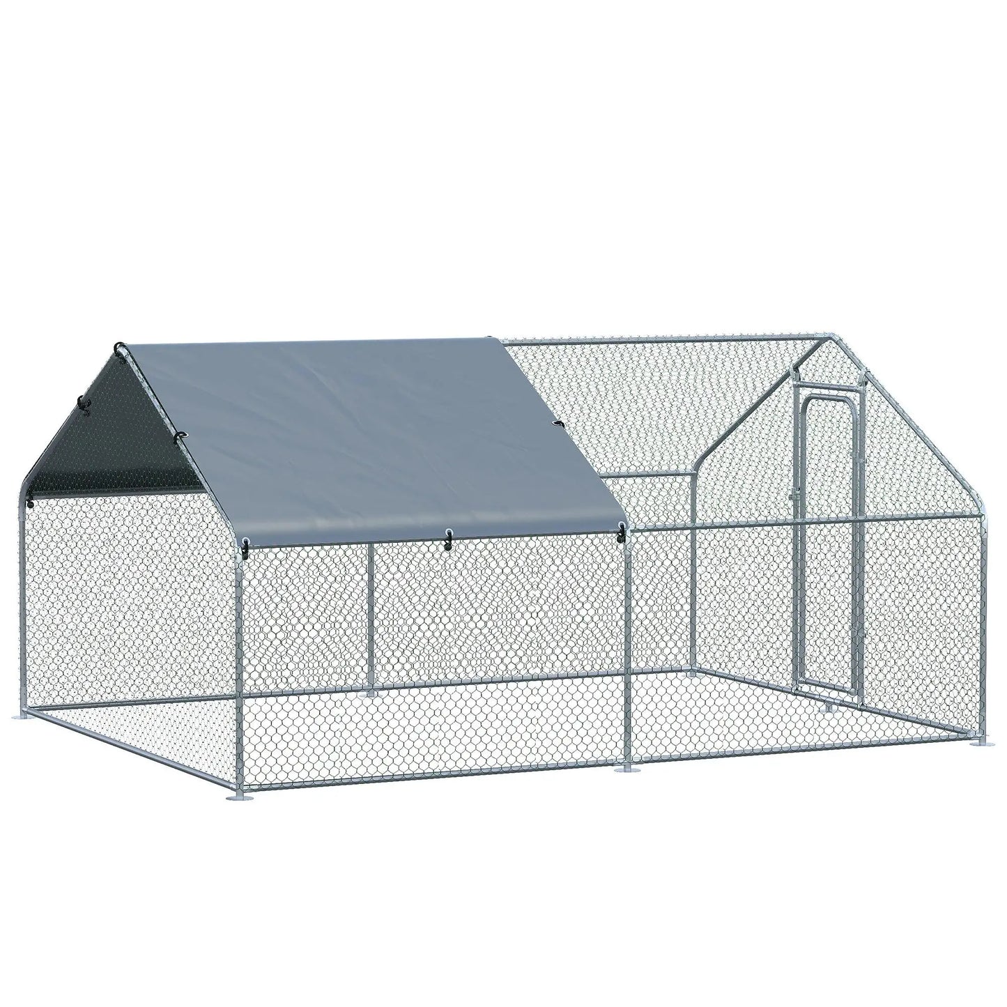 Outdoor Metal Chicken Coop with Oxford Fabric Cover, 300x400x195 cm, Silver