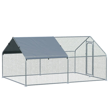 Outdoor Metal Chicken Coop with Oxford Fabric Cover, 300x400x195 cm, Silver