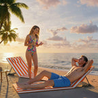 Outsunny Set of 2 Portable Folding Beach Loungers with Adjustable Backrest, Orange.