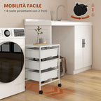 HOMCOM Multipurpose Trolley with 3 Removable Baskets and Wheels for Kitchen and Office in Steel and PP, White - Borgè