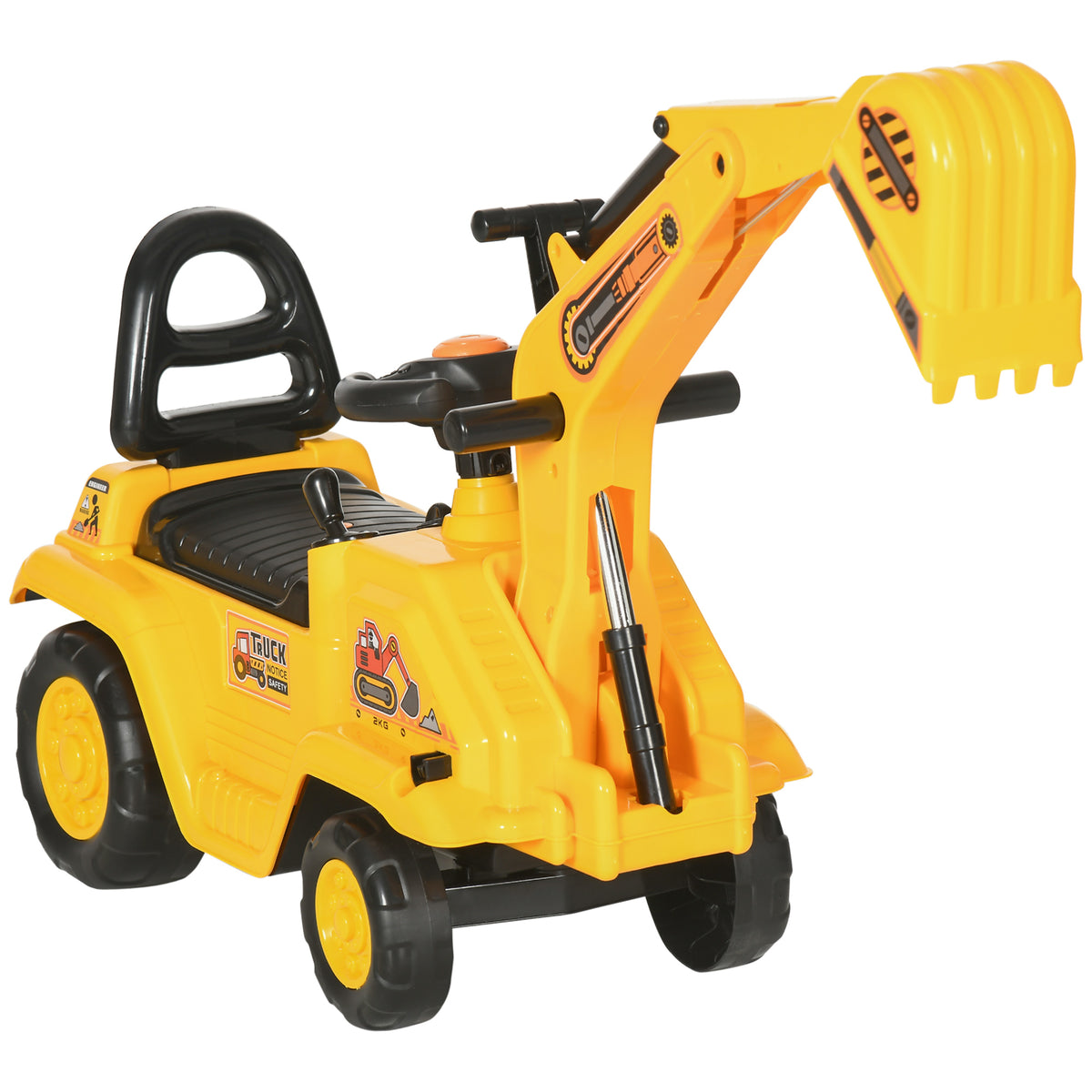 HOMCOM Kids Excavator with Bucket and Storage, Horn, Steering Wheel, 18-48 Months, Yellow