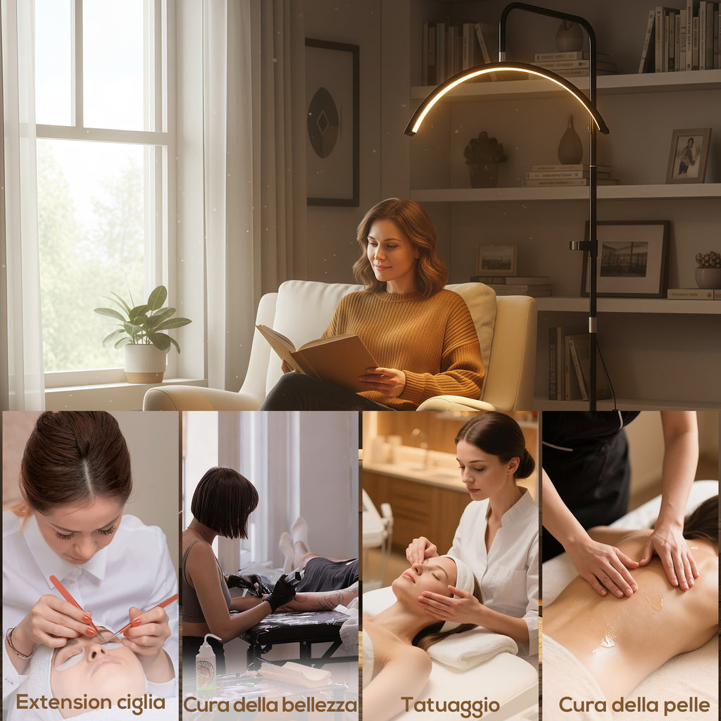 HOMCOM LED Floor Lamp with Half-Moon Head, Adjustable Height and Color Temperature, Remote Control, Black