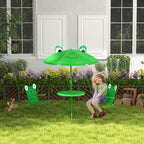 Garden Table and 2 Folding Chairs Set, Outdoor Table and Chairs with Umbrella for Children in Metal and Polyester, Green