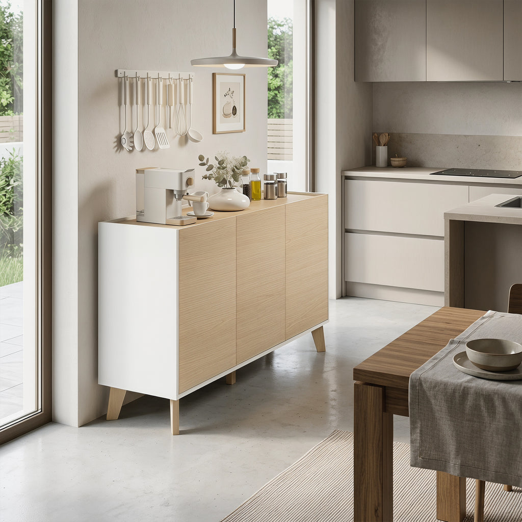 HOMCOM 120cm Soft-Close Sideboard with Wood and White Effect
