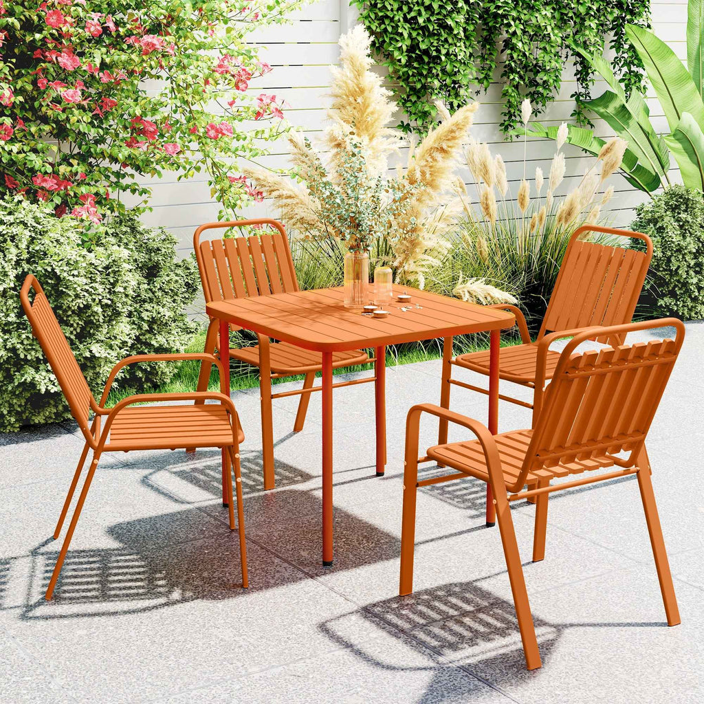 Outsunny Set of 4 Stackable Garden Chairs with High Backrest and Armrests, in PP and Steel, 56x66x91 cm, Orange