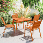 Outsunny Set of 4 Stackable Garden Chairs with High Backrest and Armrests, in PP and Steel, 56x66x91 cm, Orange