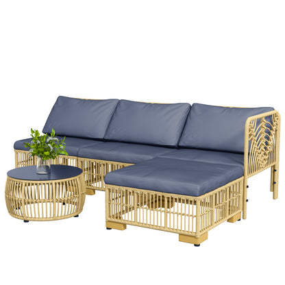 Outsunny Set Living Rattan Garden with modular sofa, cushions and coffee table, gray - Borgè