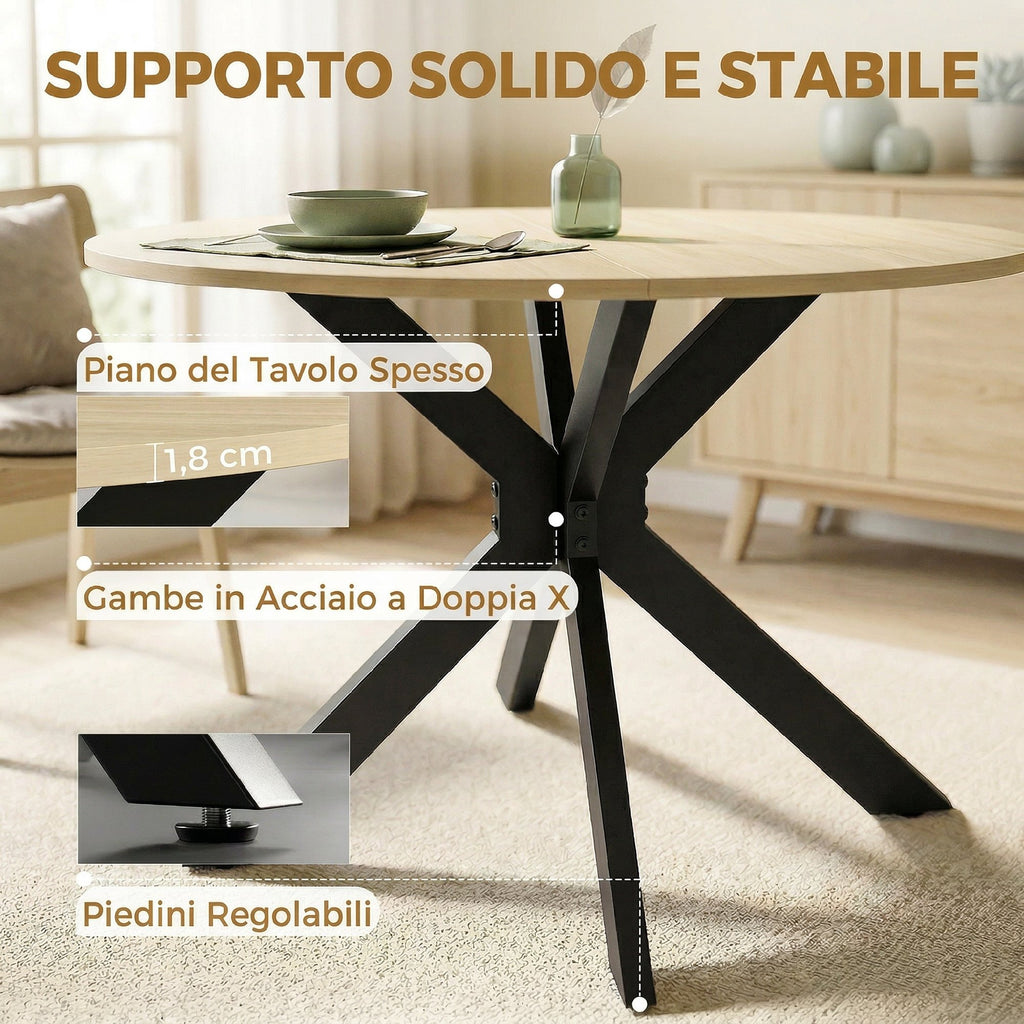 HOMCOM Round Folding Drop-Leaf Table for 2-6 People, in Wood and Steel, 110x110x76 cm, Wood Color