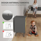 Modern Handleless Nightstand with Drawer and Cabinet, 40x39x69 cm, Dark Grey and Wood