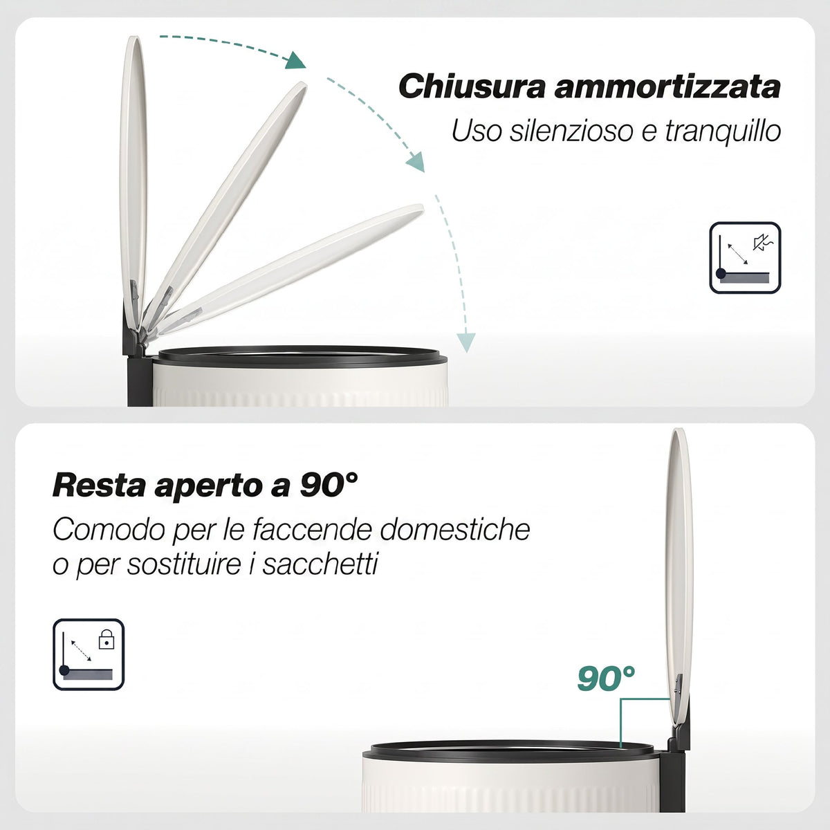 HOMCOM 30L Metal and PP Soft-Close Lid Rubbish Bin, Cream