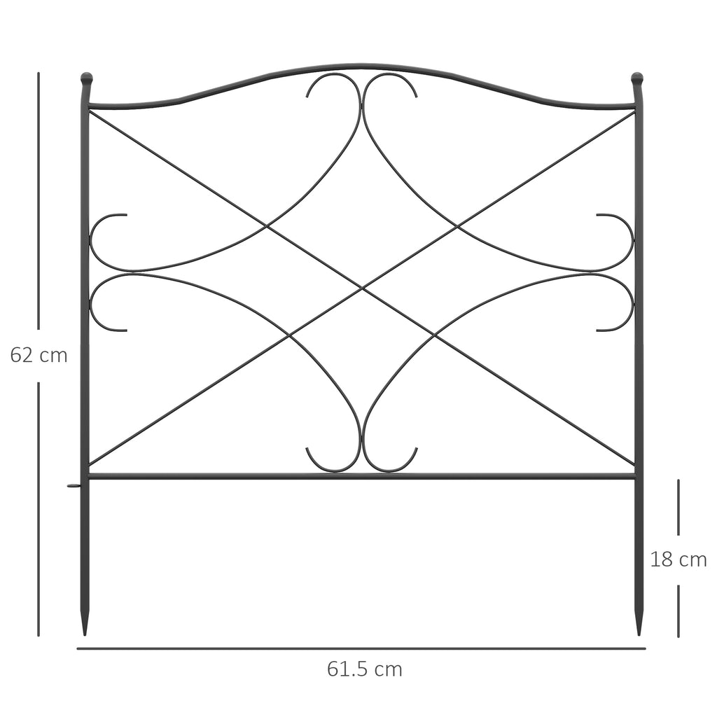 5-Panel Outdoor Metal Fence with Posts, 305x62 cm, Black