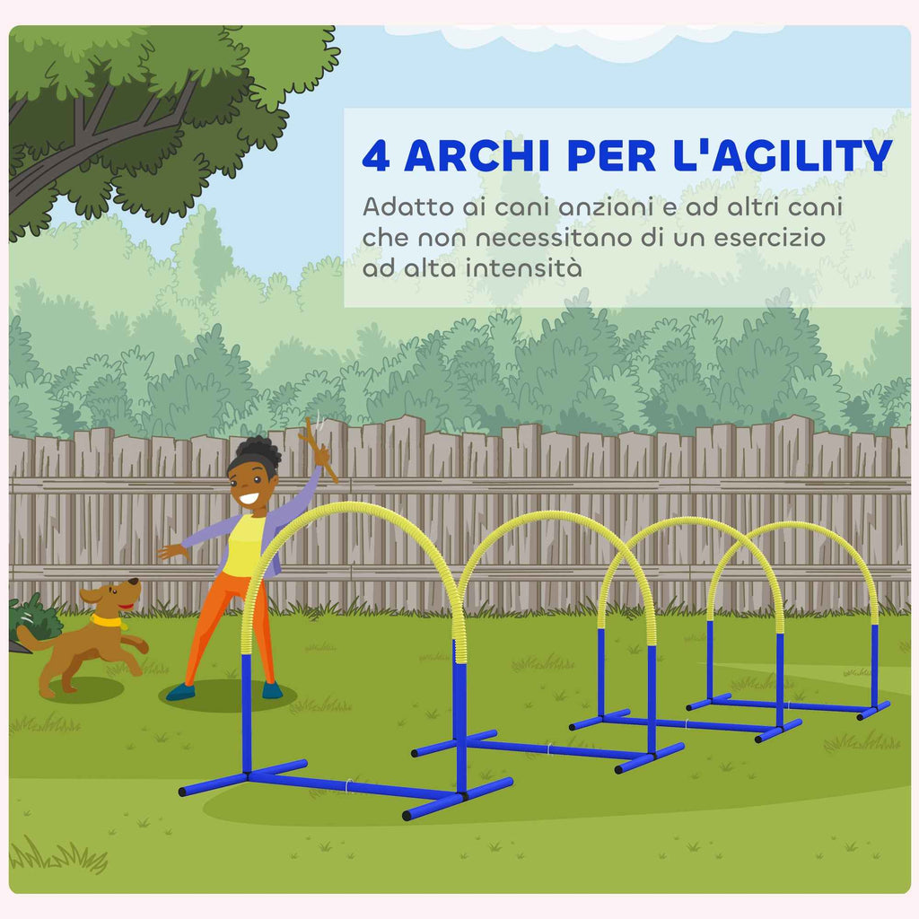 PawHut Dog Agility Set with 4 Modular Arches and Carry Bag, 88x64x95 cm, Blue and Yellow