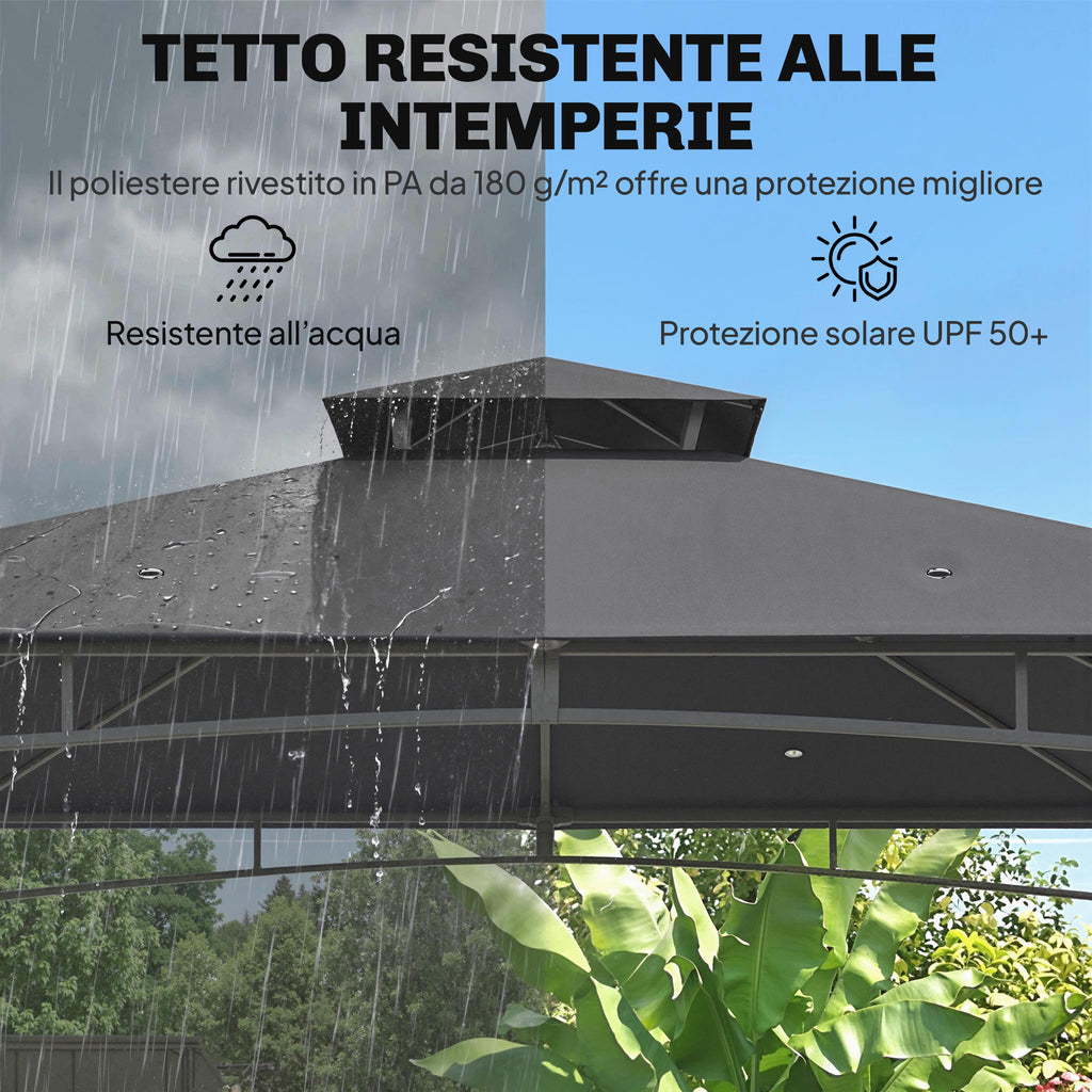 Outsunny Garden Gazebo Outdoor Gazebo Double Roof 3x3 m Dark Grey