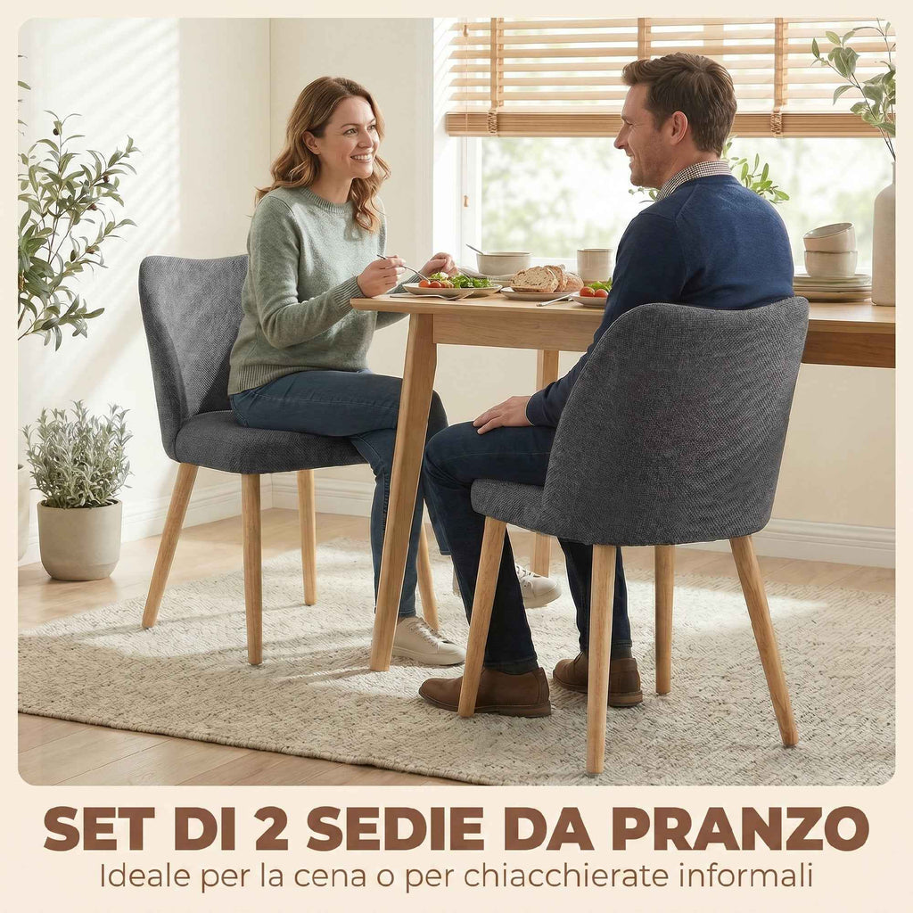 HOMCOM Set of 2 Padded Dining Chairs with Hevea Wood Legs, Light Grey Fabric