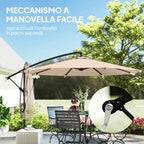 Outsunny 3m Cantilever Umbrella with Cross Base and Crank Handle, in Metal, PP and Polyester, Khaki