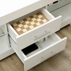 55" TV Stand with 12 Color LED Lights and Remote Control, Wood and Glass 120x40x50cm, White