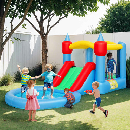 4-in-1 Inflatable Trampoline, Slide, 415x205x190cm, Multicolored