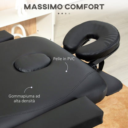 Black Foldable Massage Table with Adjustable Height, in Aluminum and Plastic, 215x60x61-84 cm, Black