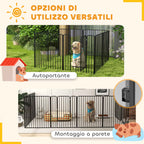 PawHut 8-Panel Modular Indoor/Outdoor Dog Kennel with 9 Pegs, Steel, 164x164x100 cm, Black